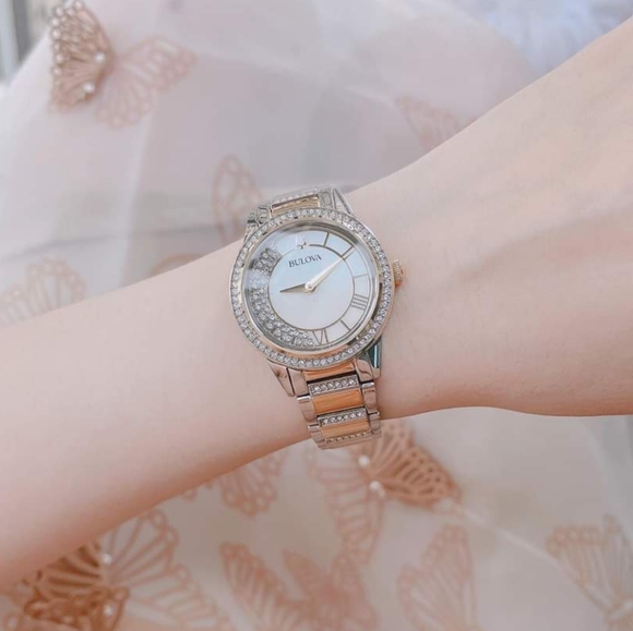 **SOLD** Bulova Crystal Turnstyle Mother of Pearl Dial Two-tone Ladies Watch - Picture 11 of 11